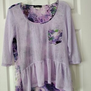 Woman purple floral playful sheer top